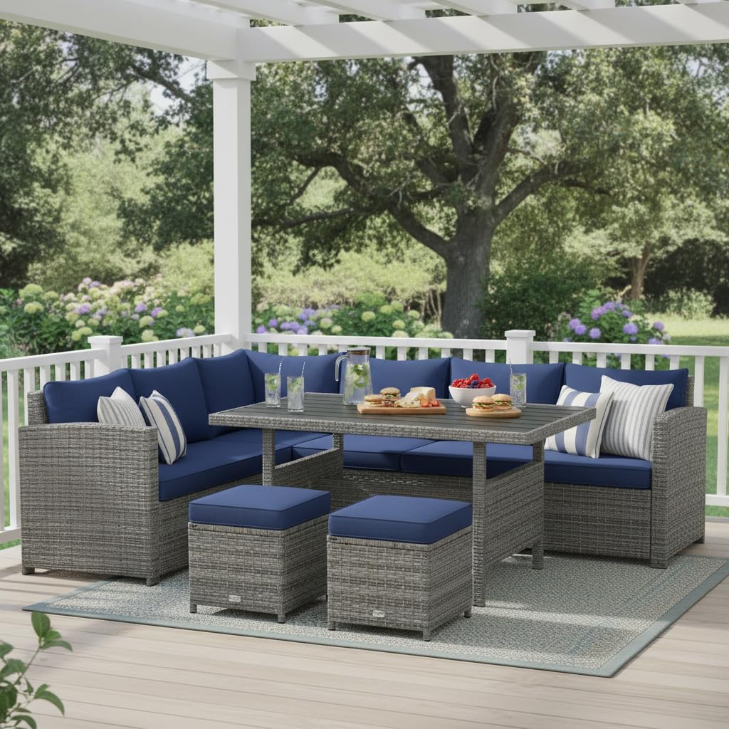 7 Piece All Weather Wicker Pat - Outdoor Furniture Dining Set 리뷰 및 가격