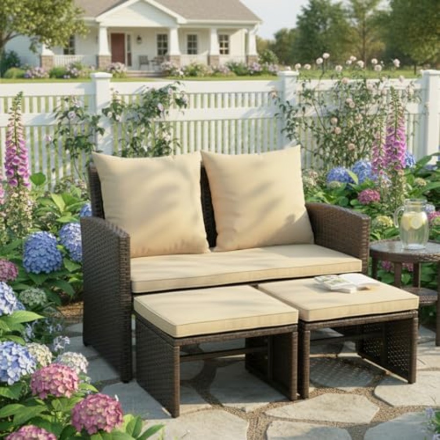 Outdoor Loveseat with 2 Ottoma - Outdoor Furniture Loveseat 리뷰 및 가격