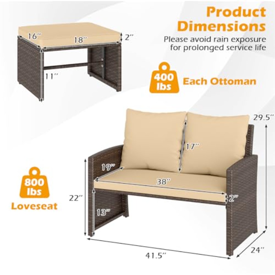 Outdoor Loveseat with 2 Ottoma - Outdoor Furniture Loveseat 리뷰 및 가격