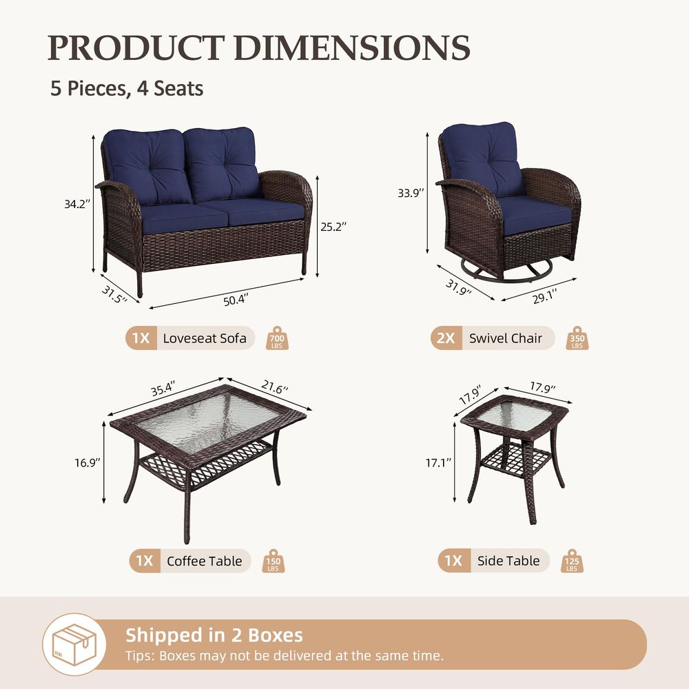 5 Pieces Patio Furniture Sets, - Outdoor Furniture Loveseat 리뷰 및 가격